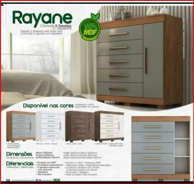 Cômoda ACP Rayane com 5 Gavetas e Sapateira (Pagamento 