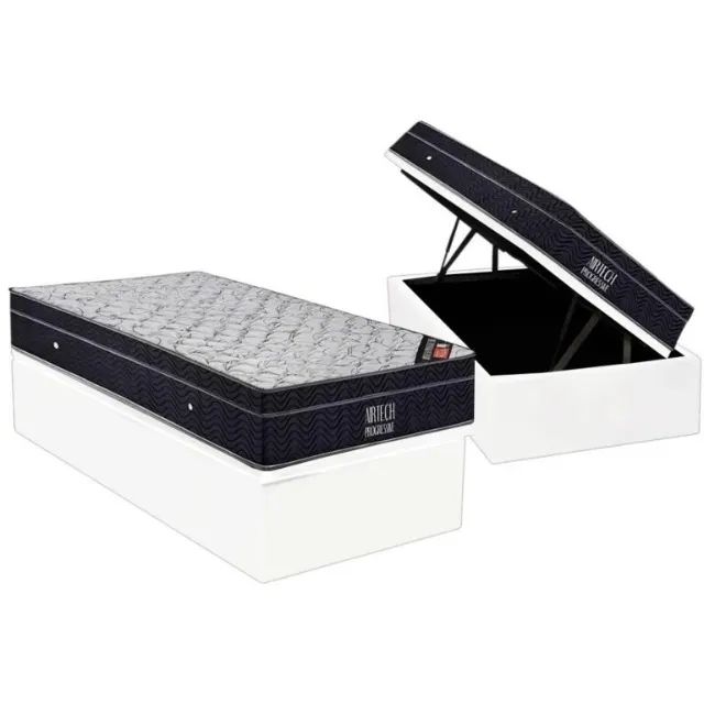 Colchão Solteiro Airtech Progressive D26 + Base Box Baú Biostar - Super promoção! 