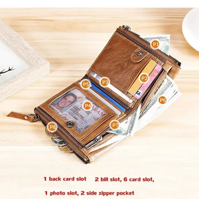 Carteira De Couro Genuíno Baellerry Com 3 zipers e várias repartições Muito Usada - Foto 2