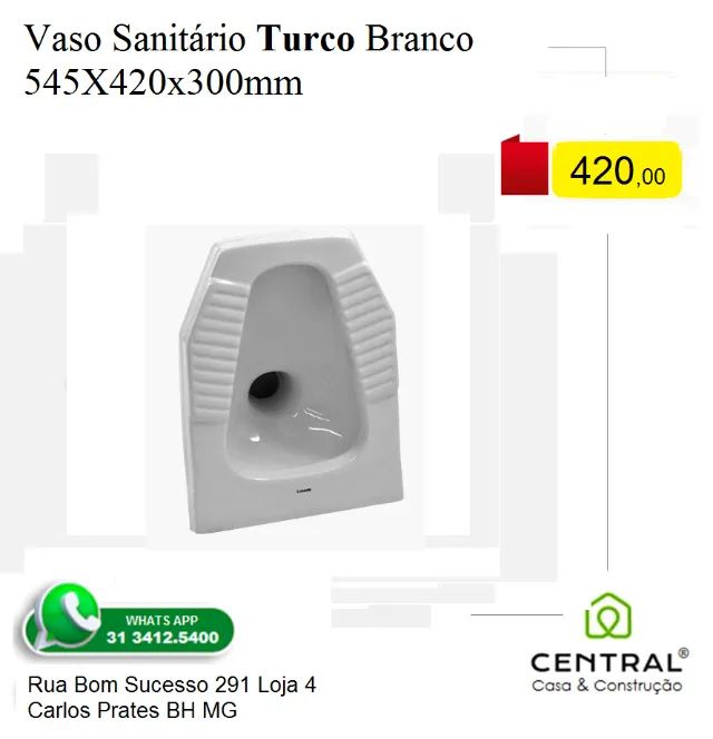 Vaso Sanitário Turco Branco 545X420x300mm Código: 071546