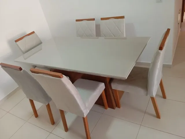mesa de jantar 6 cadeiras GRANDE tampo de vidro lumina