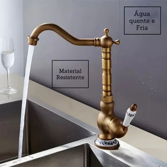 Torneira Bronze Ouro Velho Porcelana Monocomando Banheiro