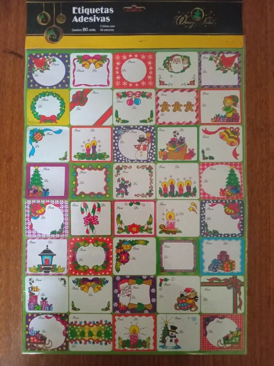 Cartela 80 etiquetas Natal 