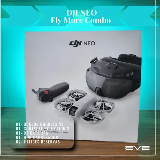 Fly More Combo DJI Neo, c/ DJI Goggles N3 c/ 3 baterias e controle remoto.