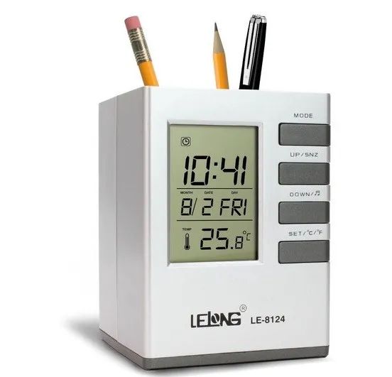 Relógio mesa Lelong LE-8124 porta caneta  - Foto 5