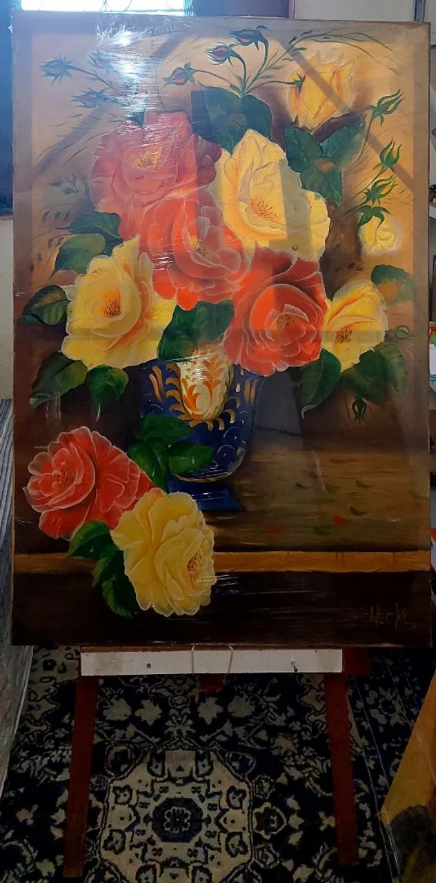Quadro de flores em óleo sobre tela