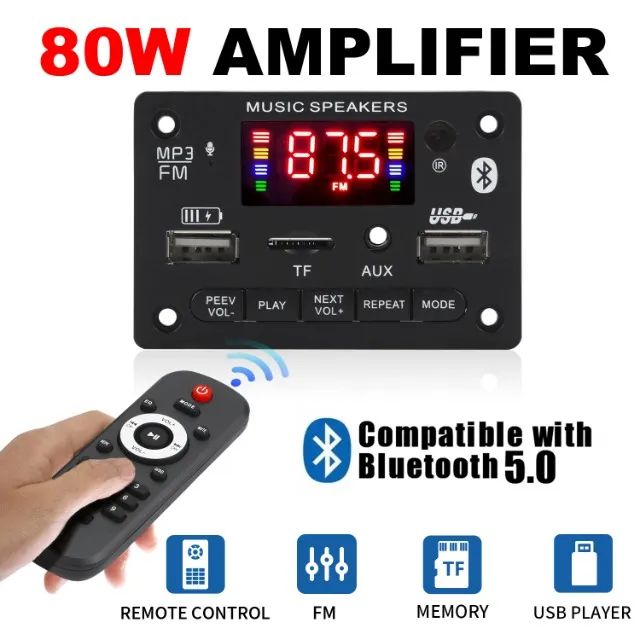 Placa MP3 Amplificada 80W Controle - Foto 3