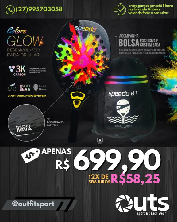 Raquete Speedo - Beach Tennis - COLORS - 3k Carbon