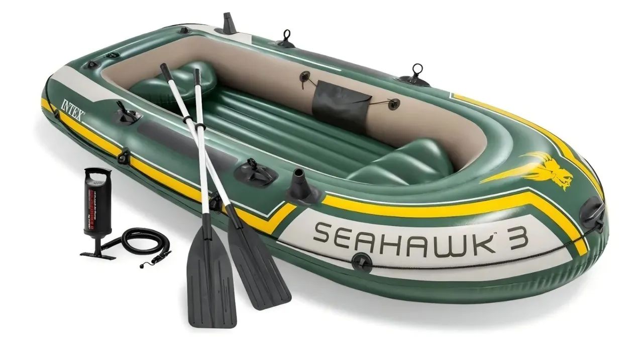 Barco Bote Seahawk 3 com Remo Bomba 360kg Intex - Foto 6
