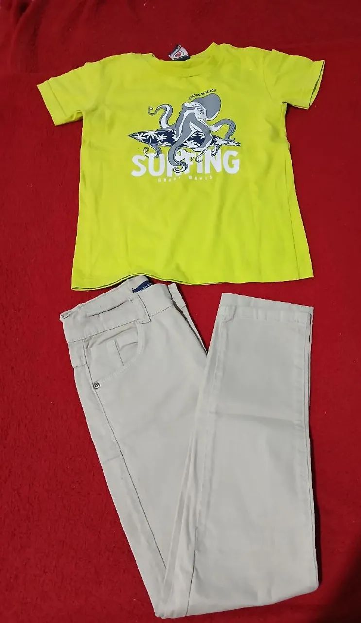 Calça Jeans Mania Kids e camisa tamanho 8 anos