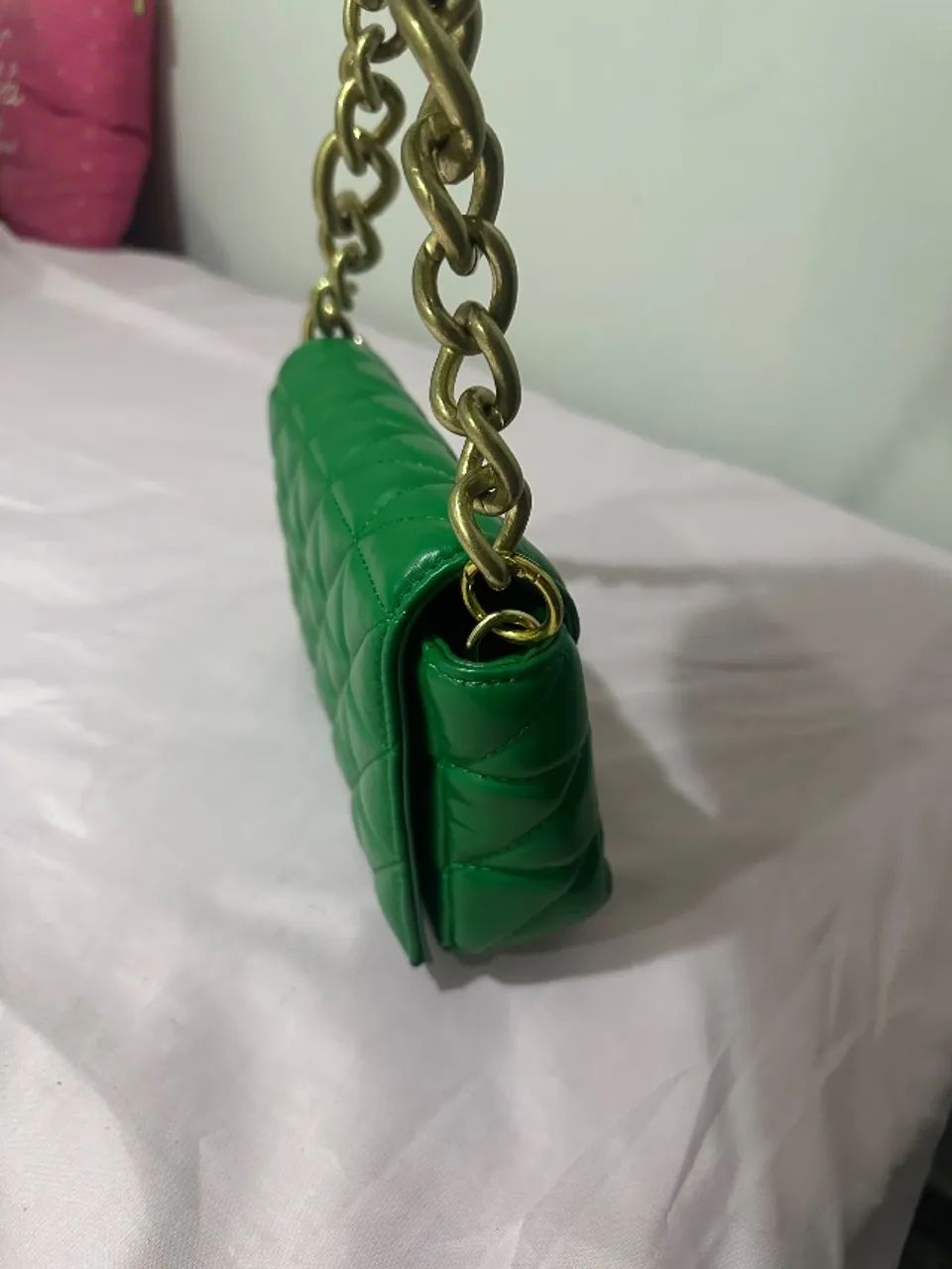 bolsa de mão/ombro verde alça corrente dourada - Foto 2
