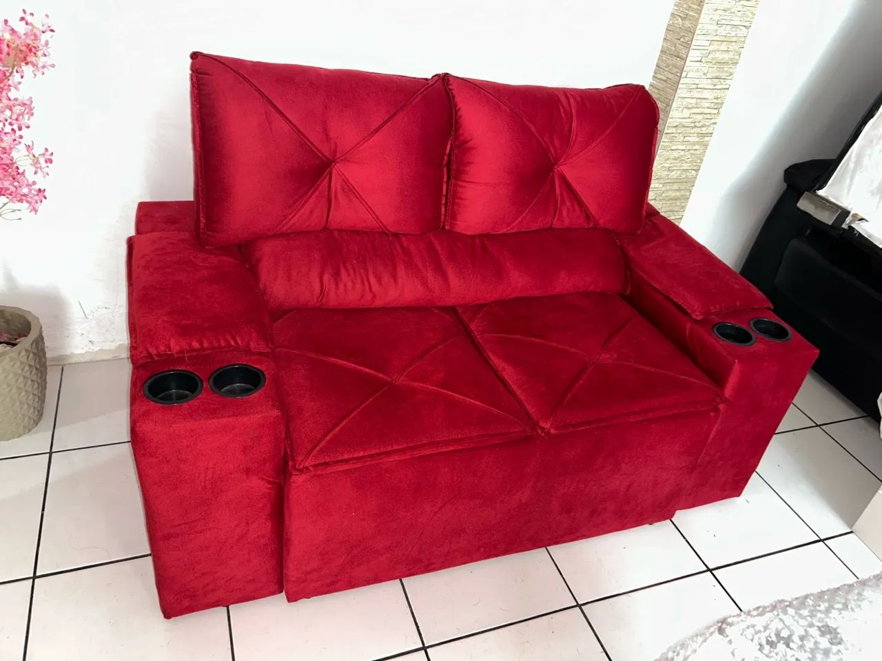 Sofá de 2 Lugares Vermelho de Veludo