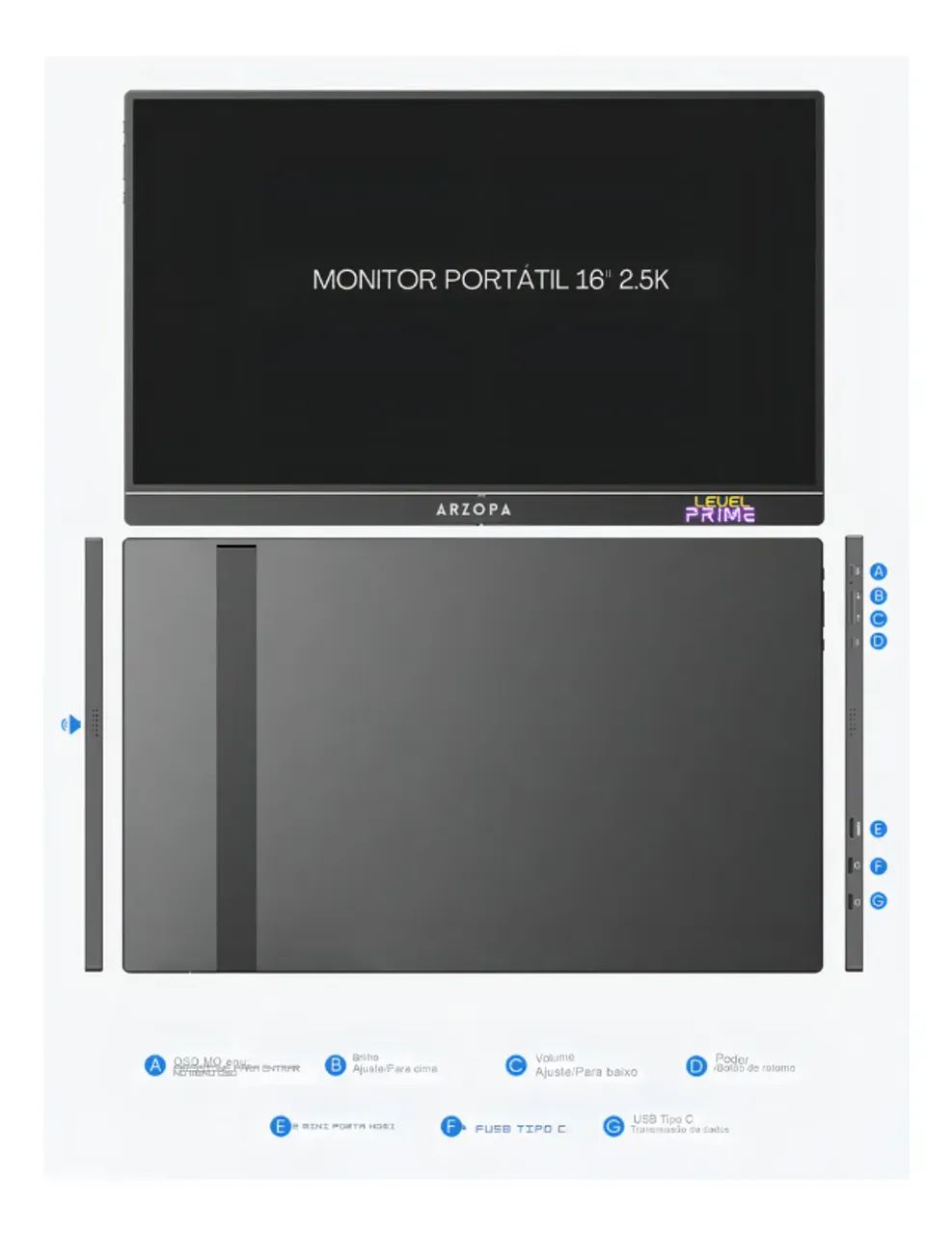 Monitor Portátil Arzopa Z1rc 16 2.5k Qhd Ips 60hz Usbc Hdmi - Foto 4