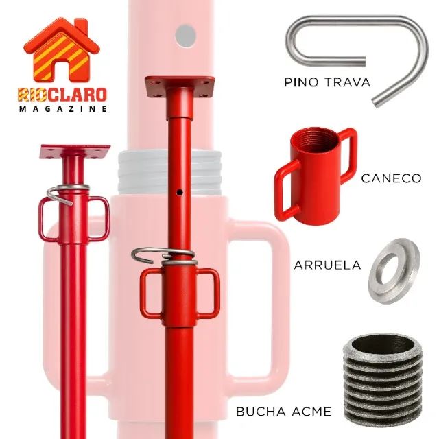 Escoras Metálica Ajustável P/ Laje Regulável De 2,20m A 4,0m. Aço SAE 1020 Galvanizado - Foto 6