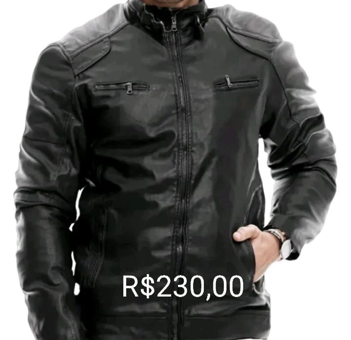 Jaqueta de couro masculina preta