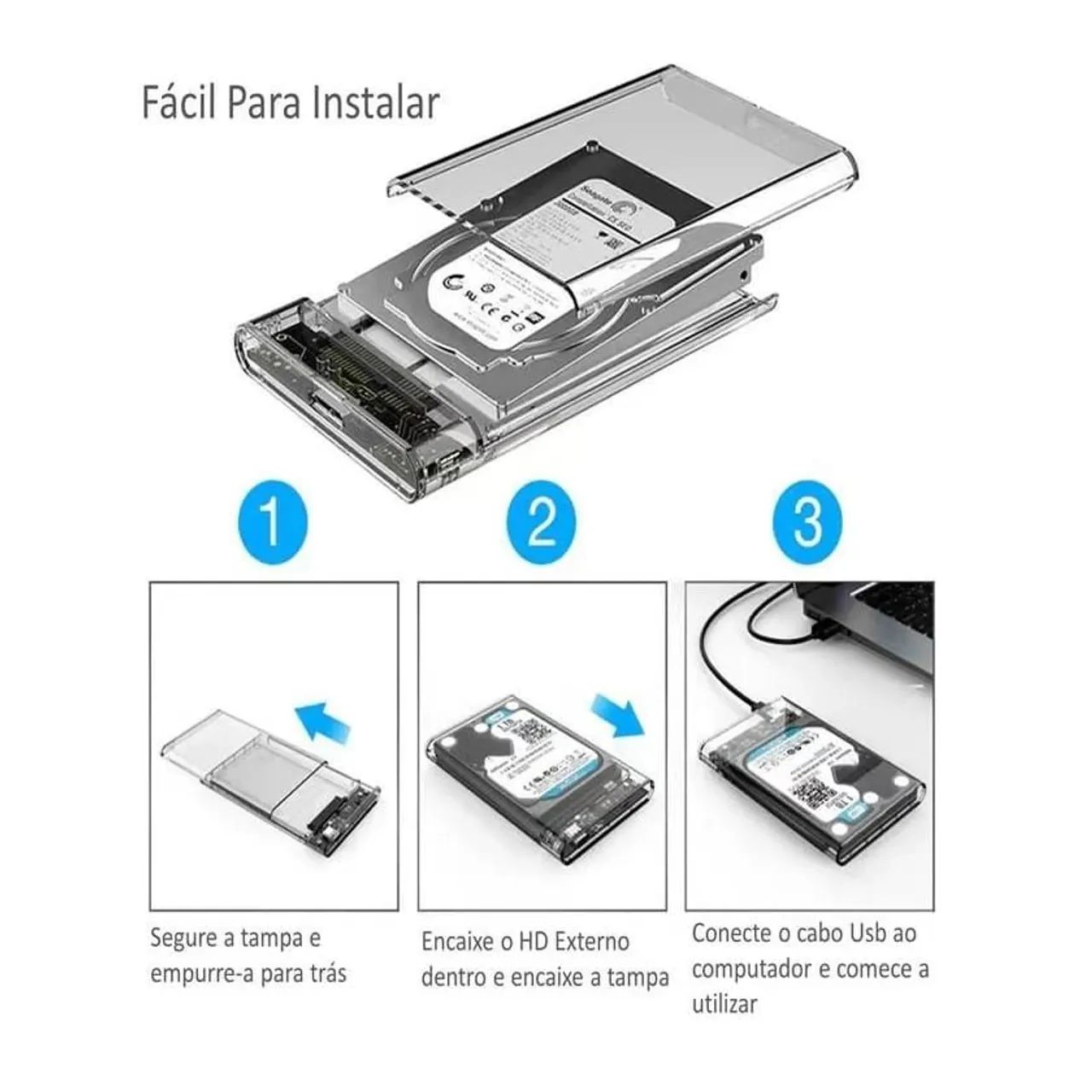 Gabinete Case Externa para HD/SSD 2.5'' USB 3.0 Transparente - Foto 3