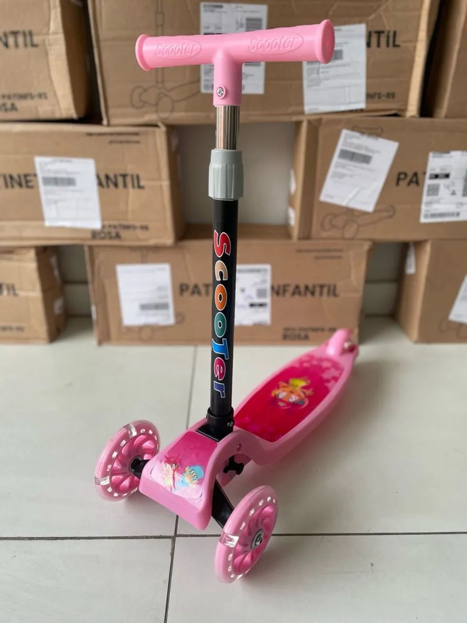Patins Infantil 3 Rodas com LED - Rosa e Azul - Foto 2