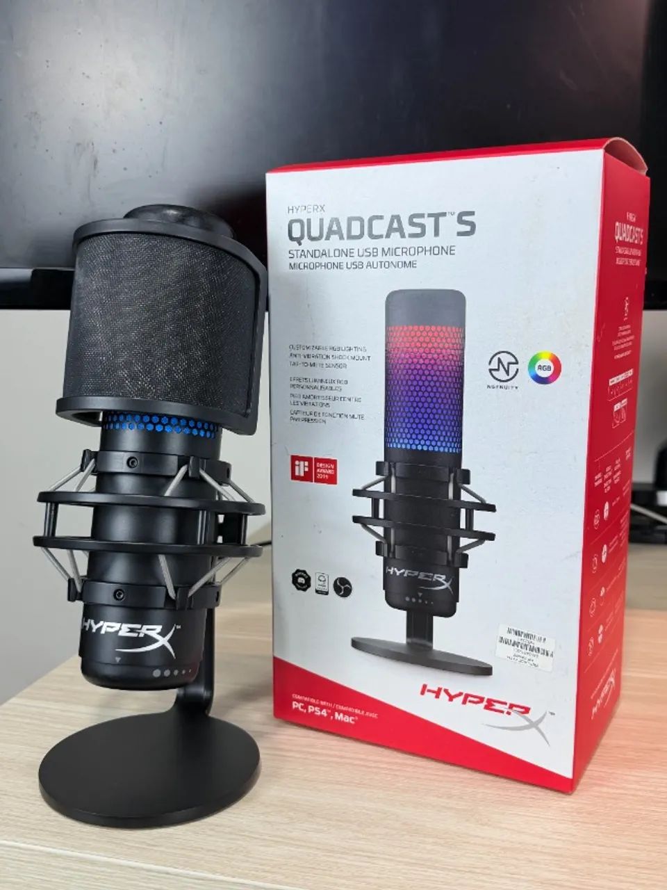 Microfone Gamer Hyperx Quadcast S + Pop Filter Funcionando Original Usado
