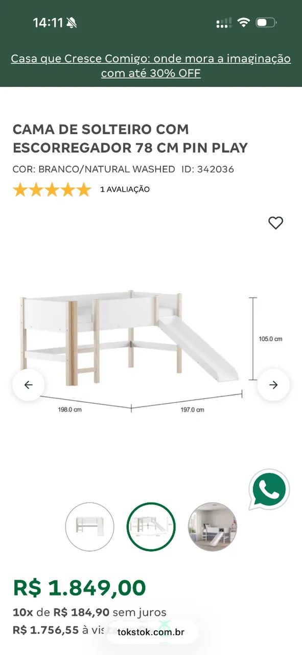 Base cama infantil com escorregador e escada da tok stok, acompanha colchão  - Foto 6