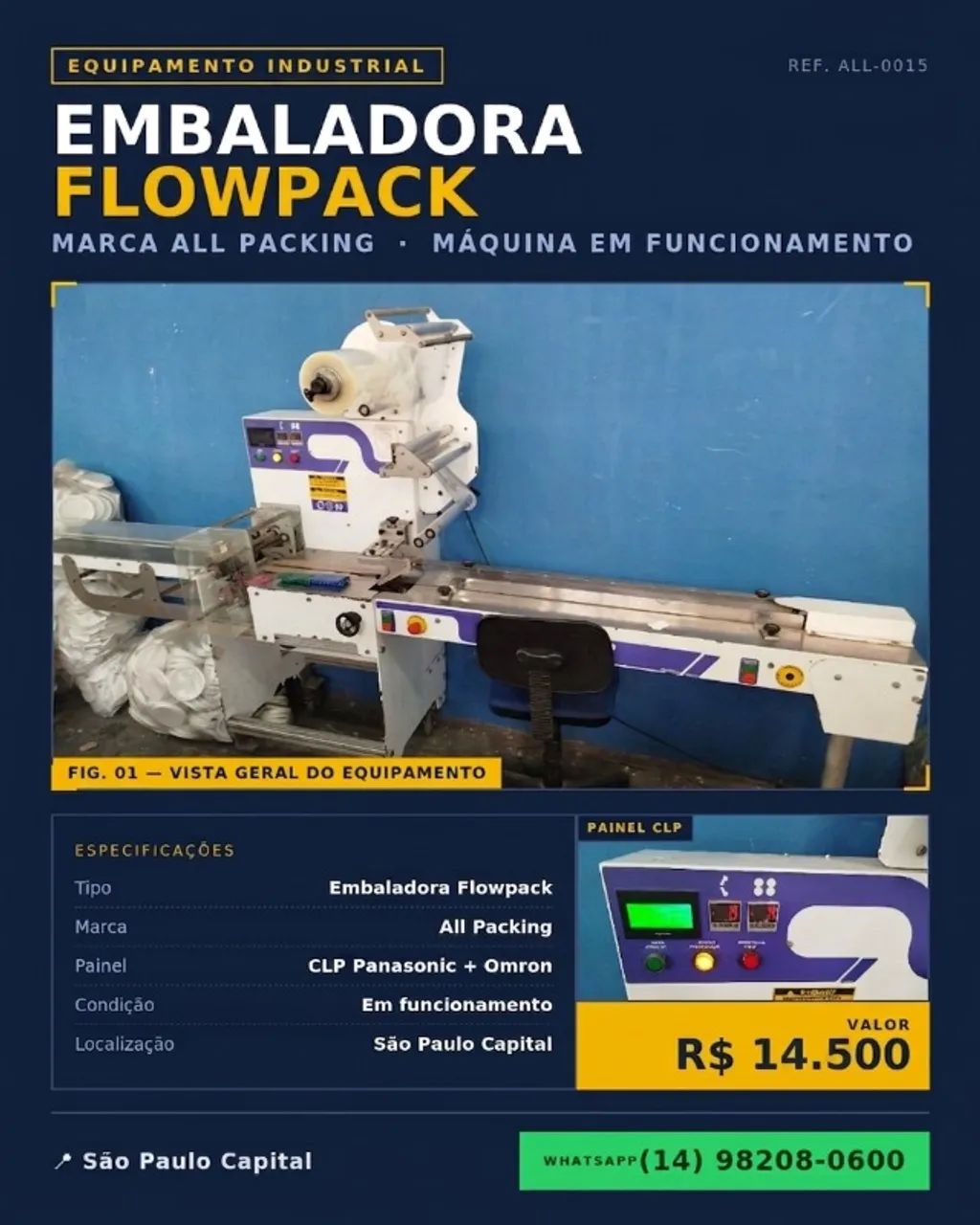 24 Embaladora flowpack Marca All Packing Maquina esta em São Paulo Capital, R$ 14.500,00