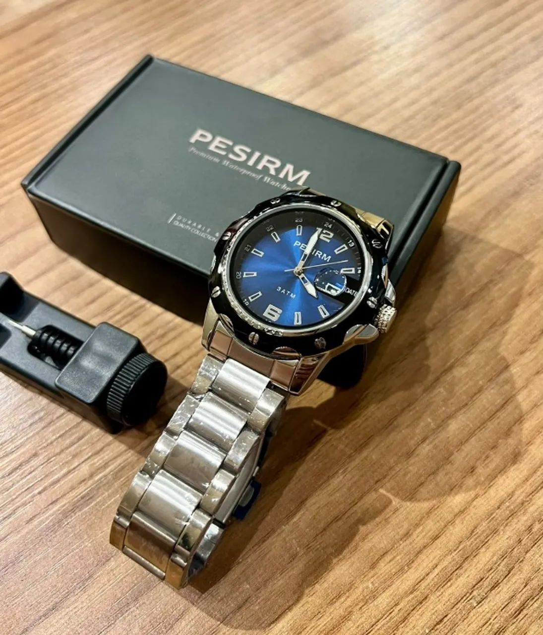 RELÓGIO MASCULINO PESIRM PRATA COM MOSTRADOR AZUL