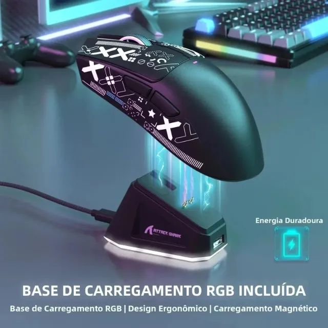 Mouse Gamer Sem Fio 2.4g Attack Shark Branco - Foto 5