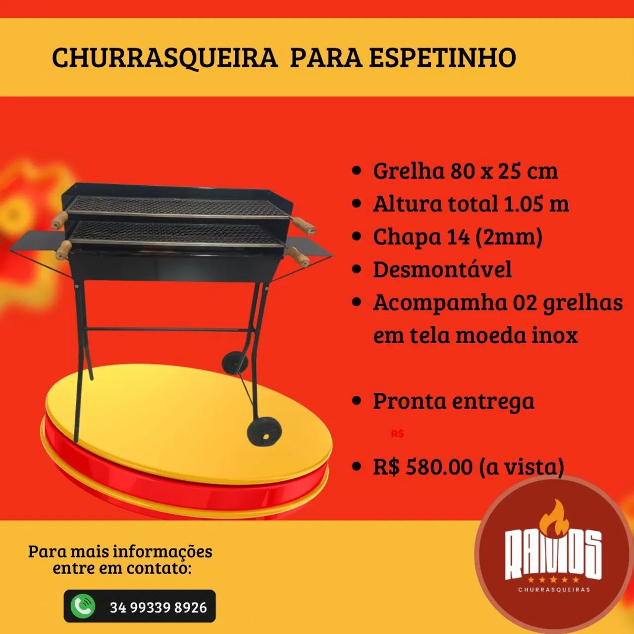 CHURRASQUEIRA PROFISSIONAL PARA ESPETINHO  - Foto 5