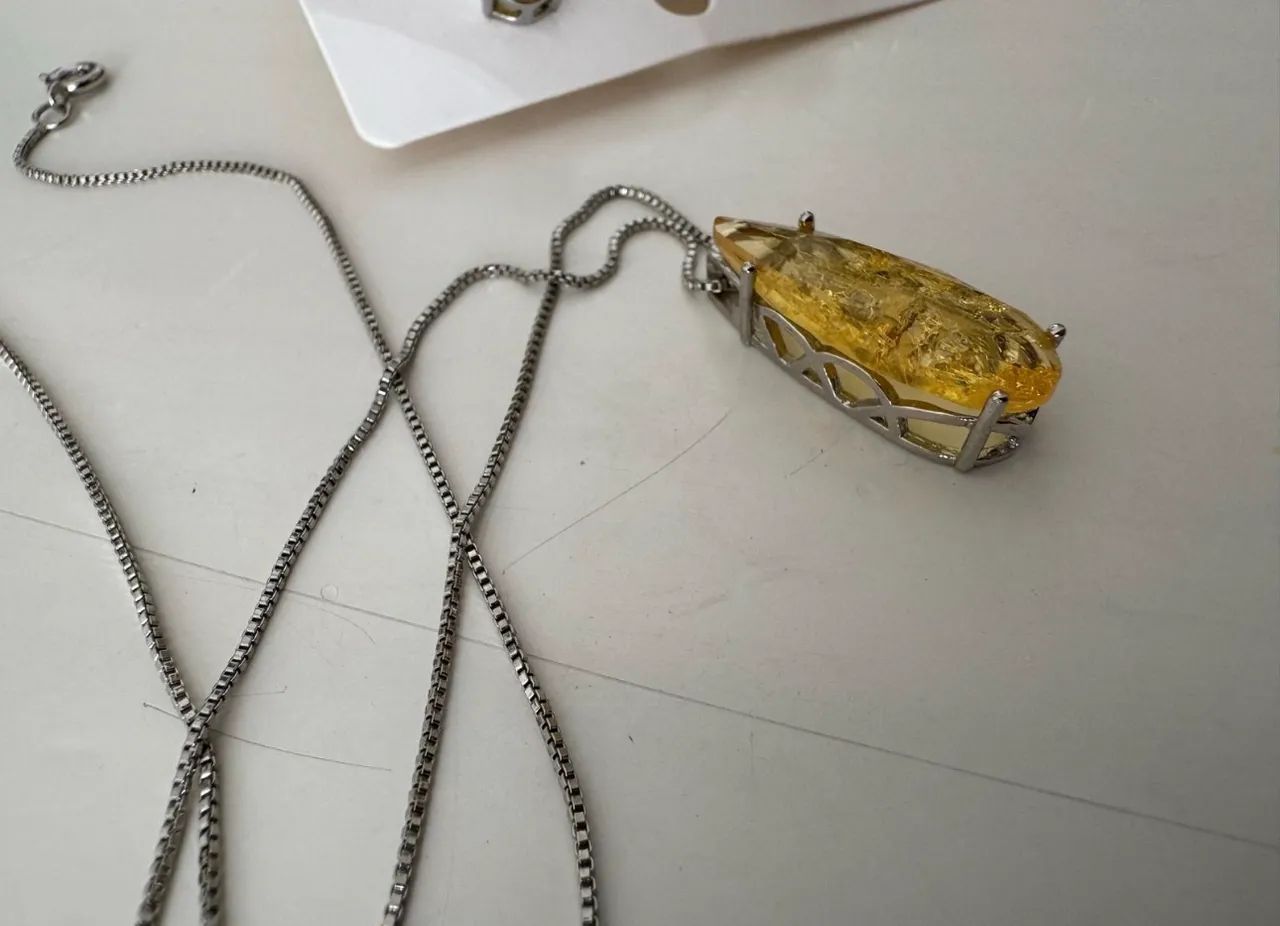 Conjunto colar e brinco pedra amarela  - Foto 2