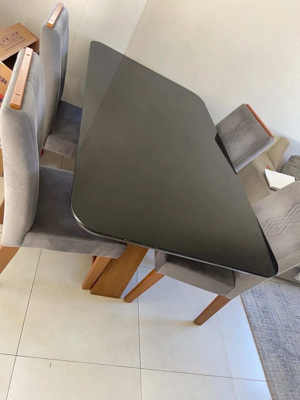 Sala de jantar mesa 4 cadeiras tampo de vidro  - Foto 5