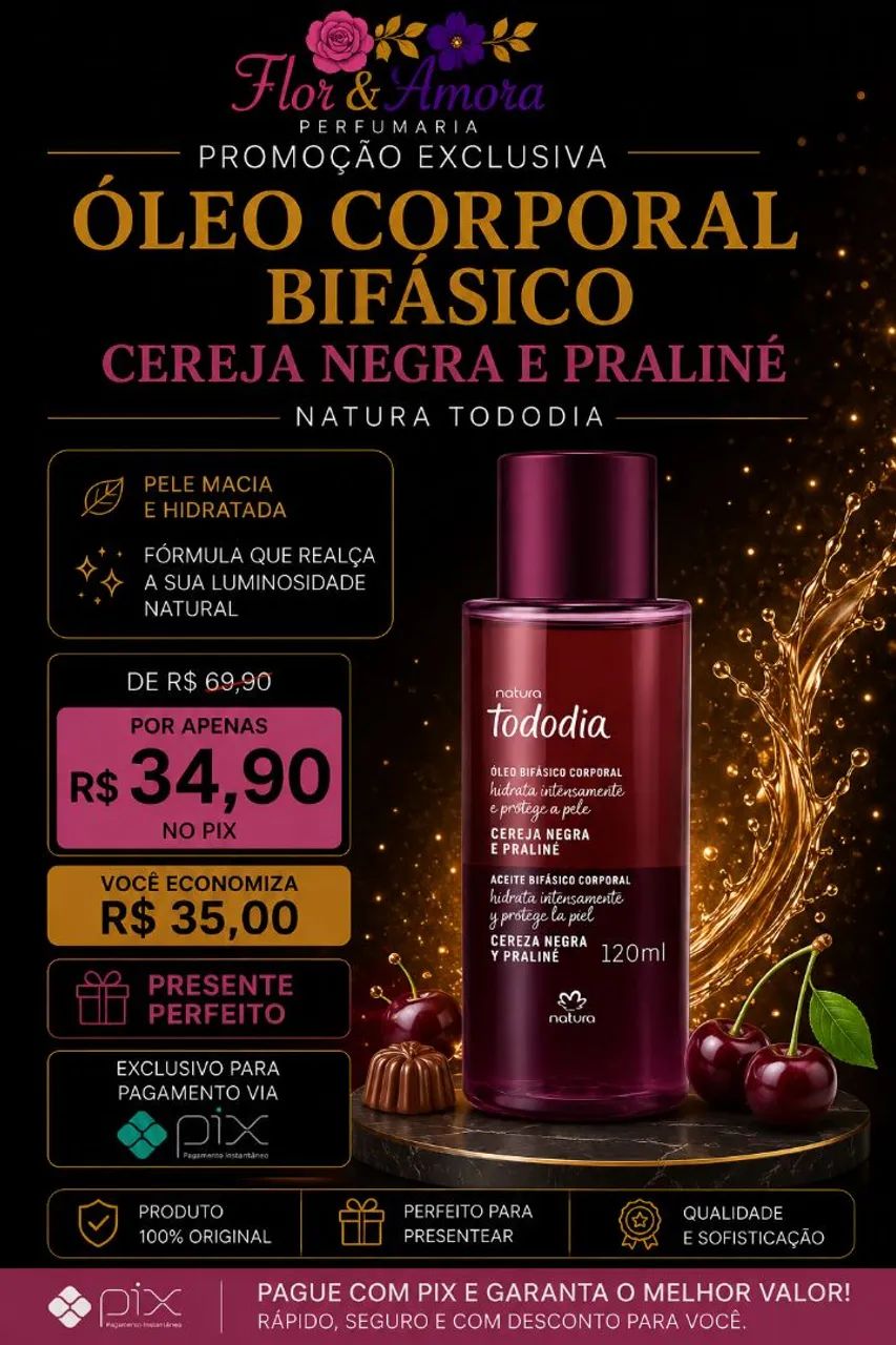 Óleo Corporal Bifásico Natura Tododia Cereja Negra E Praline