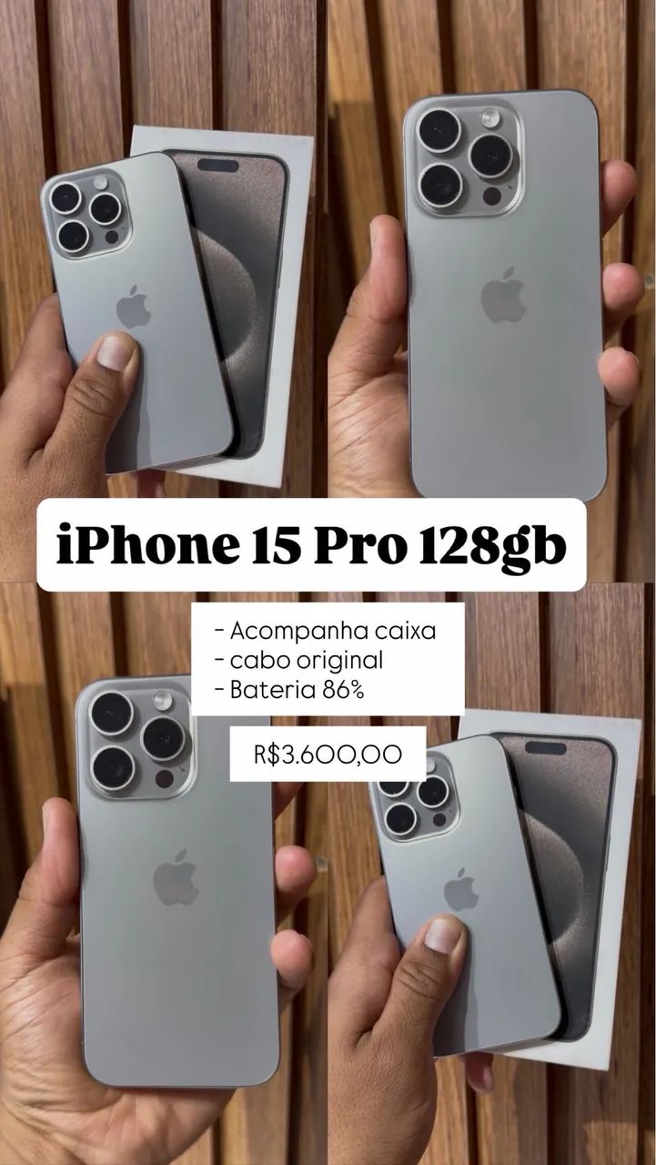 iPhone 15 Pro 128 Gb Bateria 86% Caixa e Cabo Original 
