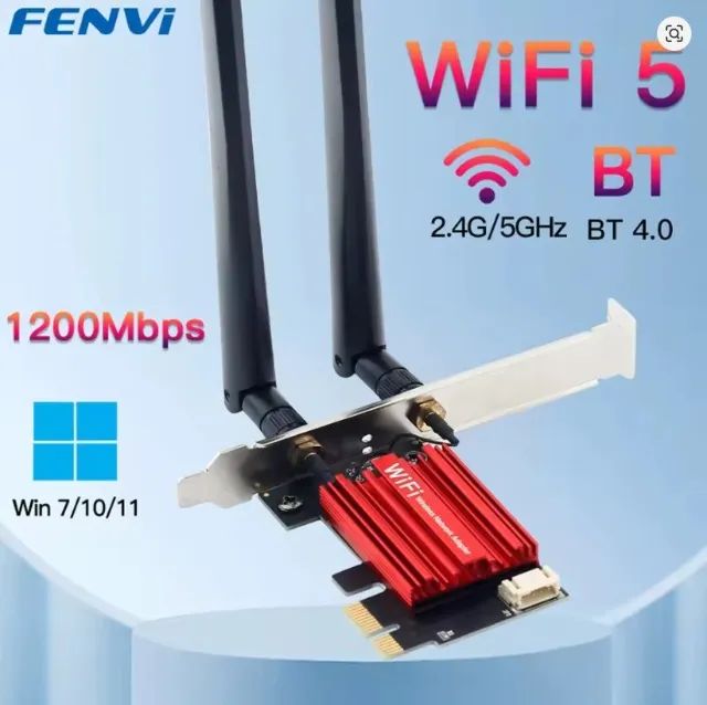 Placa De Rede Wifi Dual Band AC1200 + Bluetooth Fenvi PCIe (Nova)