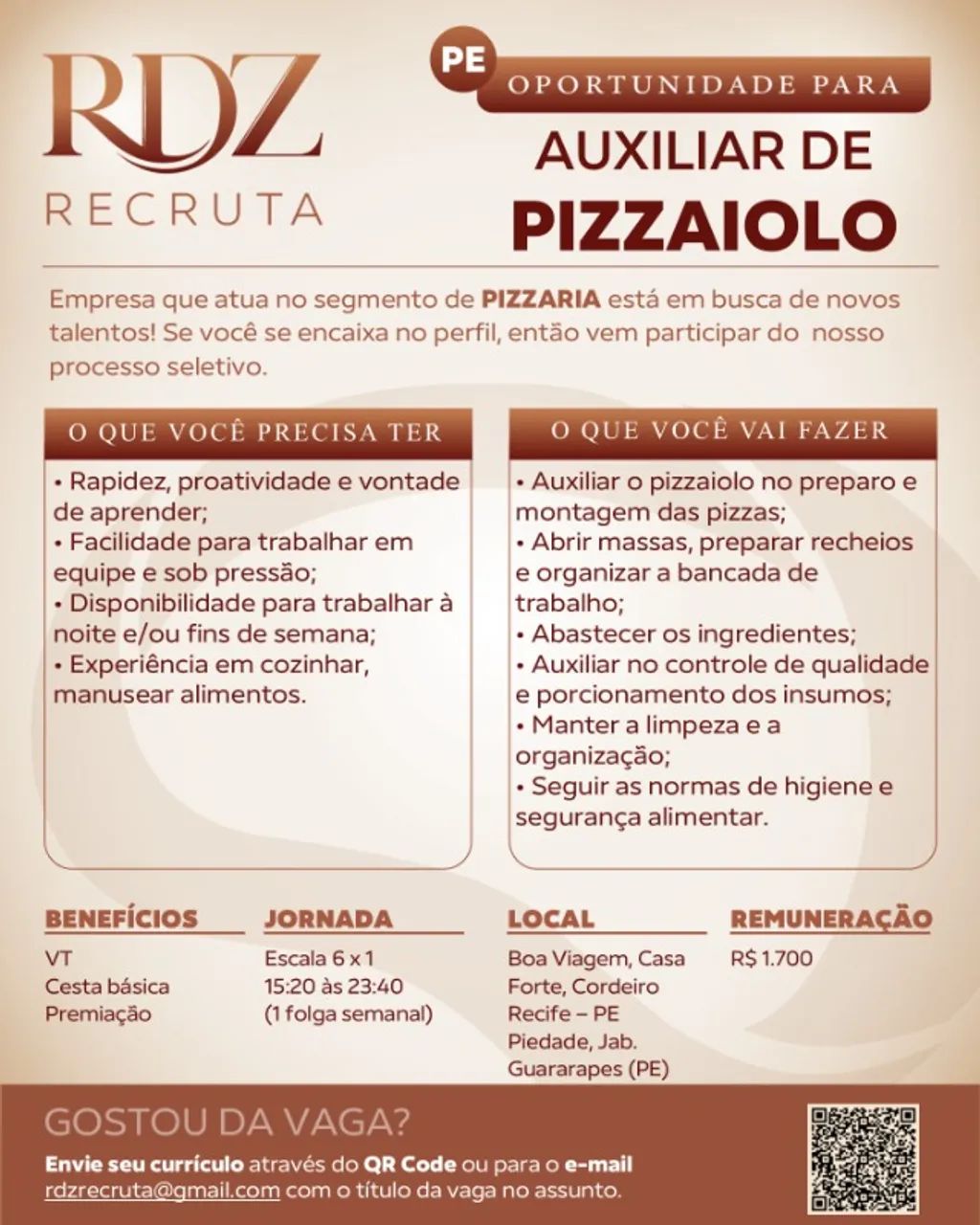 Auxiliar de Pizzaiolo