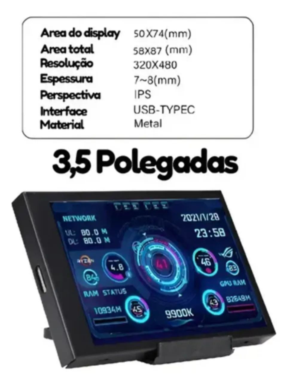 Tela Ips Monitoramento 3.5 Polegadas (Turing Smart Screen) - Foto 3