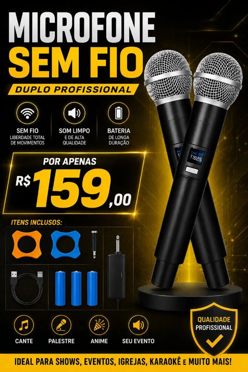 2 microfone sem fio 