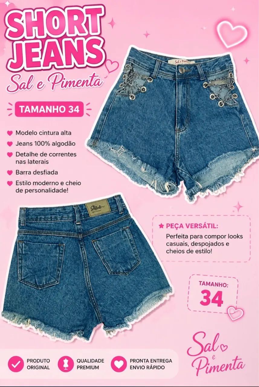 short jeans com corrente y2k sal e pimenta - Foto 2