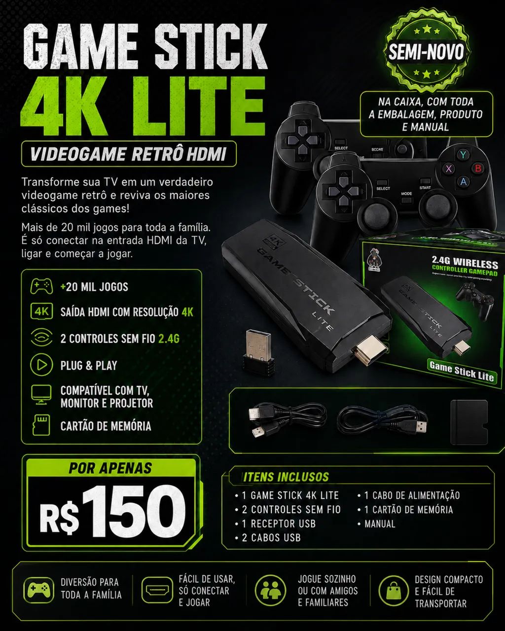 Game Stick 2 Controles HDMI