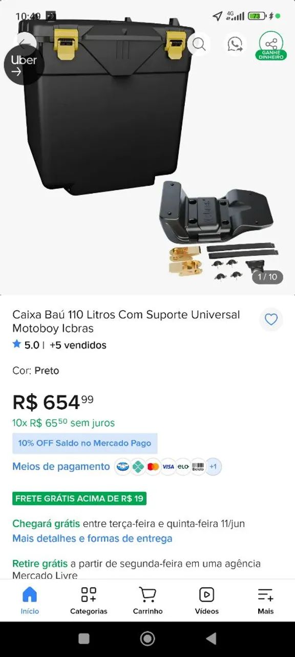  BAÚ 110L COM SUPORTE UNIVERSAL - PRONTO PRA TRABALHAR - Foto 2