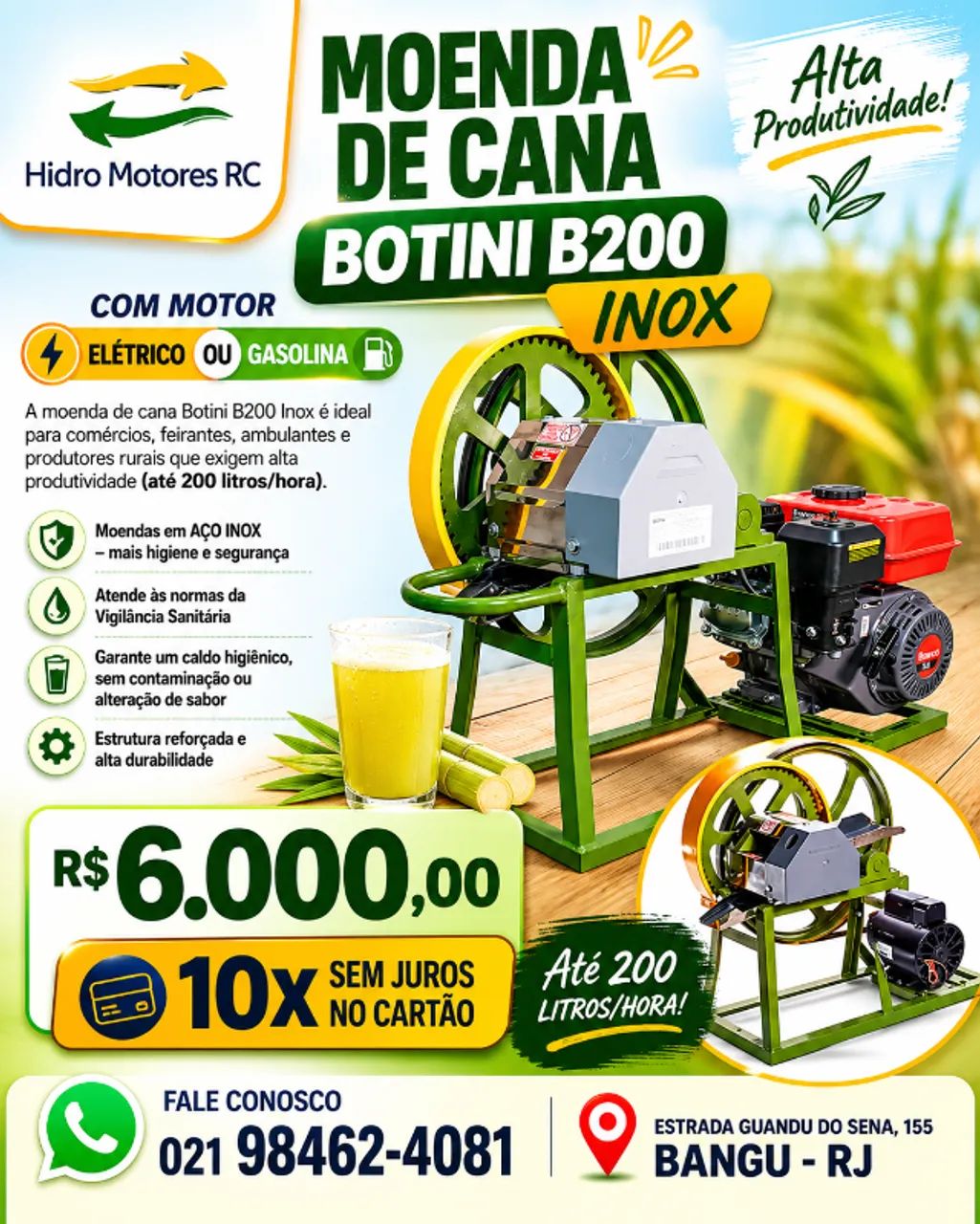 Moenda de cana Botini B200 com motor