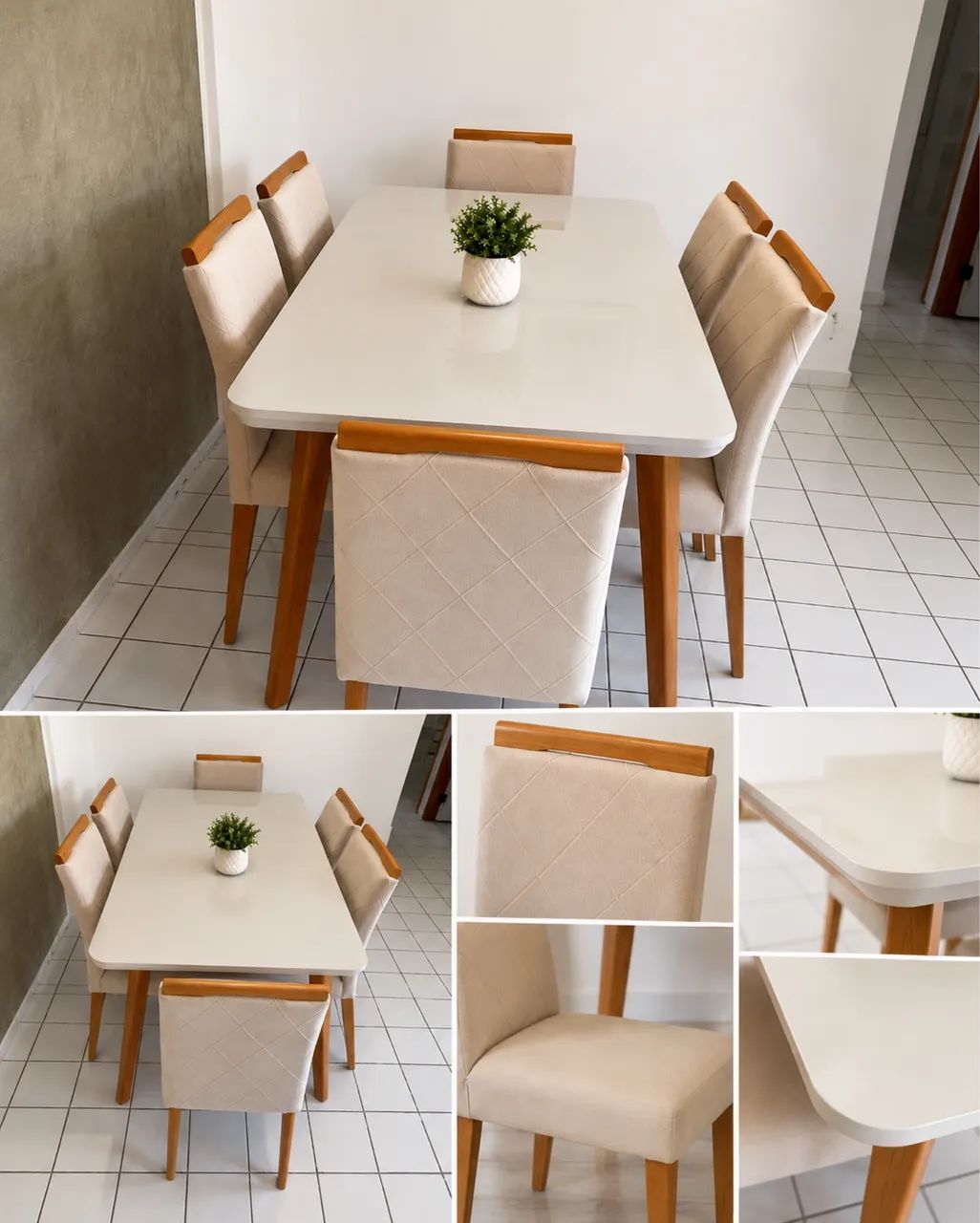 MESA 6 CADEIRAS COM TAMPO DE VIDRO