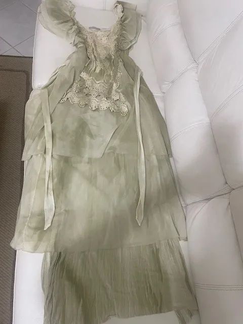 Vestido de tule e algodão longo, tamanho 40