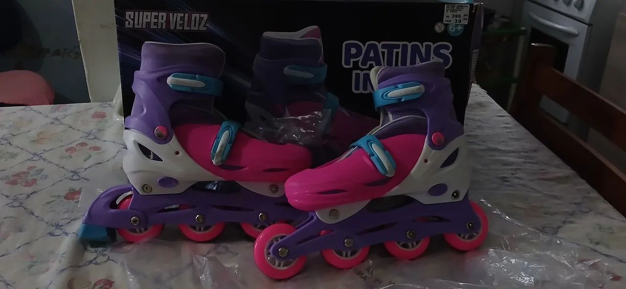 Roller inline de brinquedo roxo, ajustável, com freio