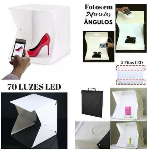 Mini Estúdio Fotográfico Portátil C/ Iluminação Led, 2 Fundos, Cabo USB e Case - Tam 40cm
