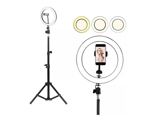 Ring Light Iluminador Portátil 26cm C/ Tripé 2metros E Sup Cel - Foto 2
