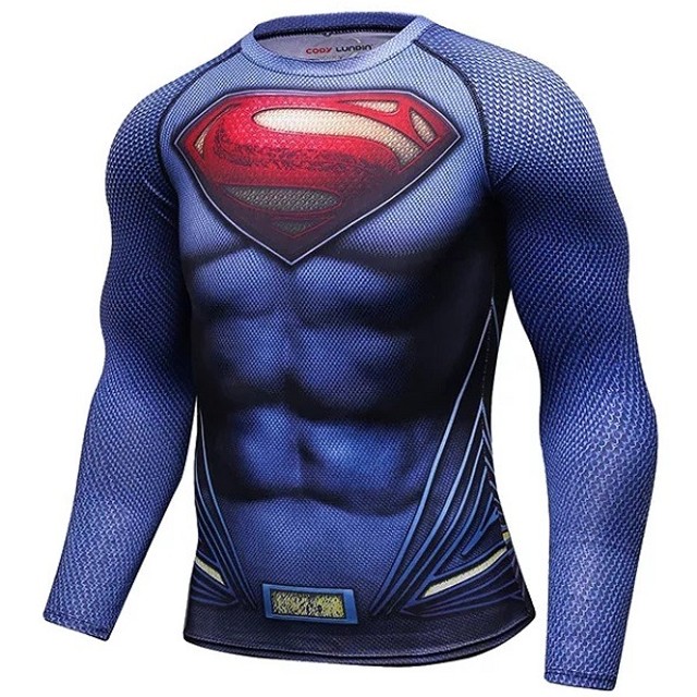 Camisa de Compressão Superman Liga da Justiça Manga Longa Rashguard Elastano - Foto 2