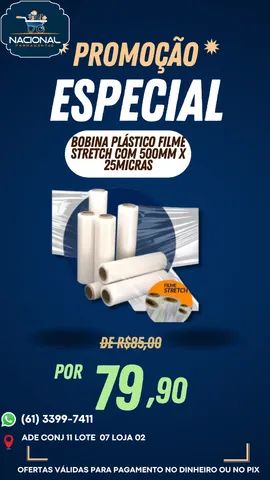 Bobina plástico filme Stretch com 500mm x 25micras