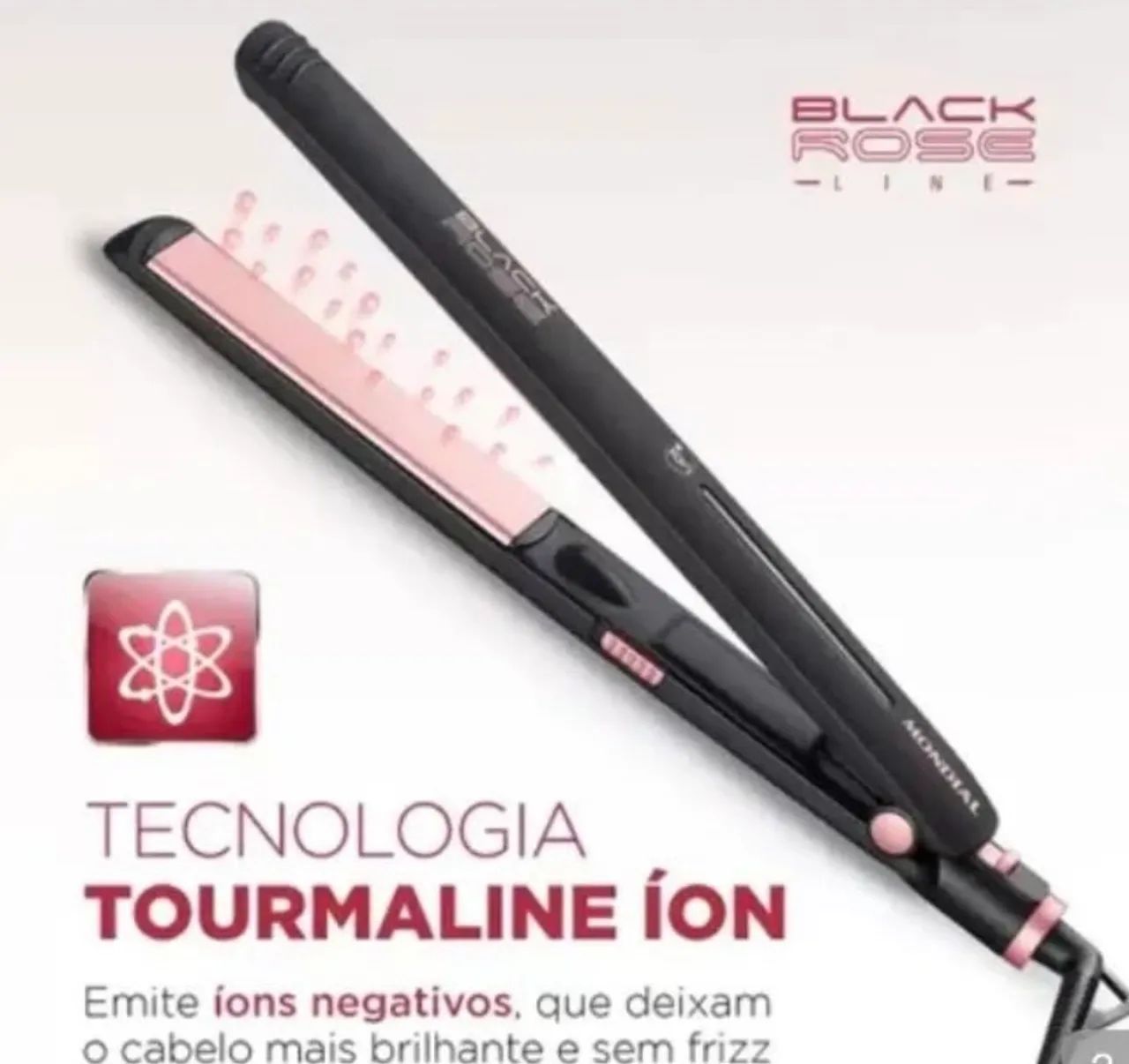 Chapinha De Cabelo Black Rose Tourmaline Íon Mondial Prancha Alisadora