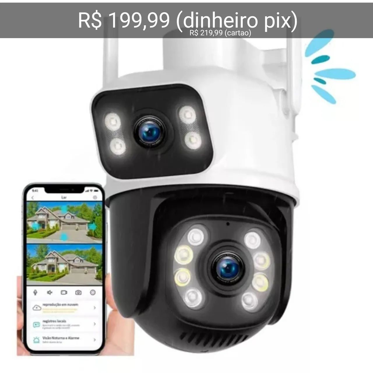 Câmera de Segurança Wi-Fi Full HD lente dupla  externa prova dagua
