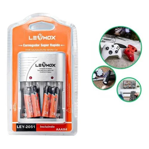 Carregador De Pilhas Rápido Bivolt + 4 Pilha Aa 