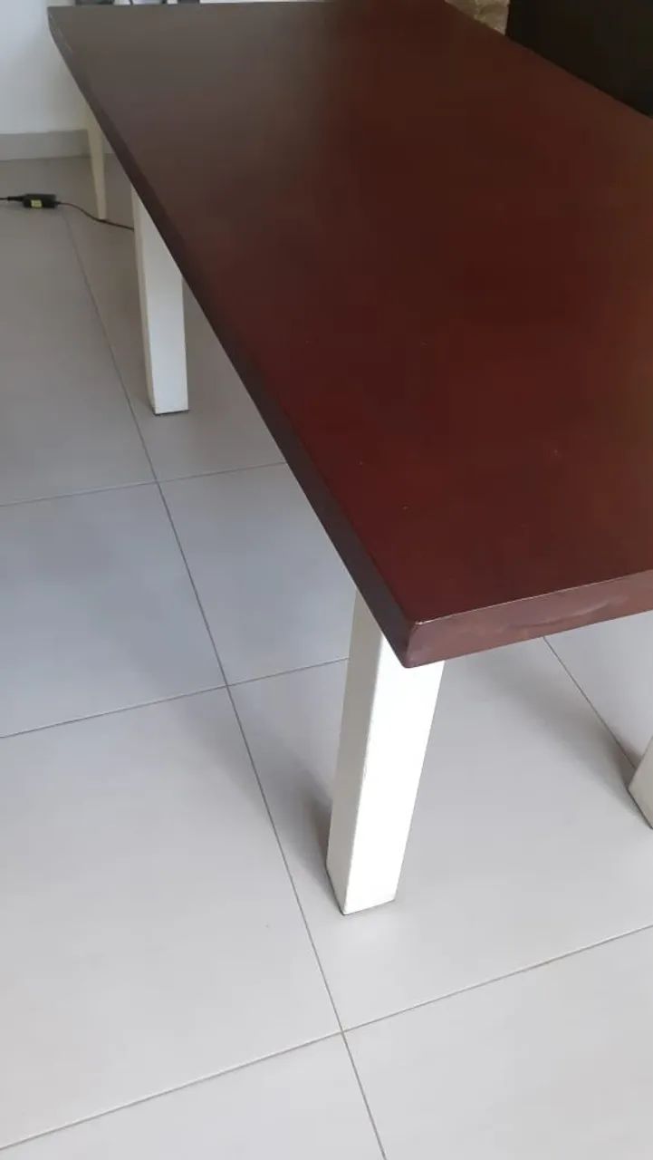 mesa de jantar madeira maciça e base de ferro branca  - Foto 2